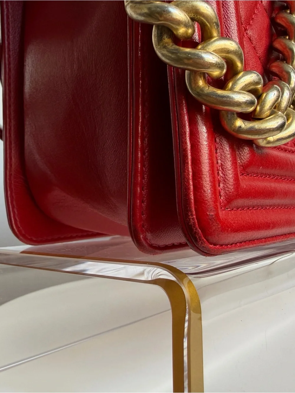 CHANEL Red Quilted Leather Medium Boy